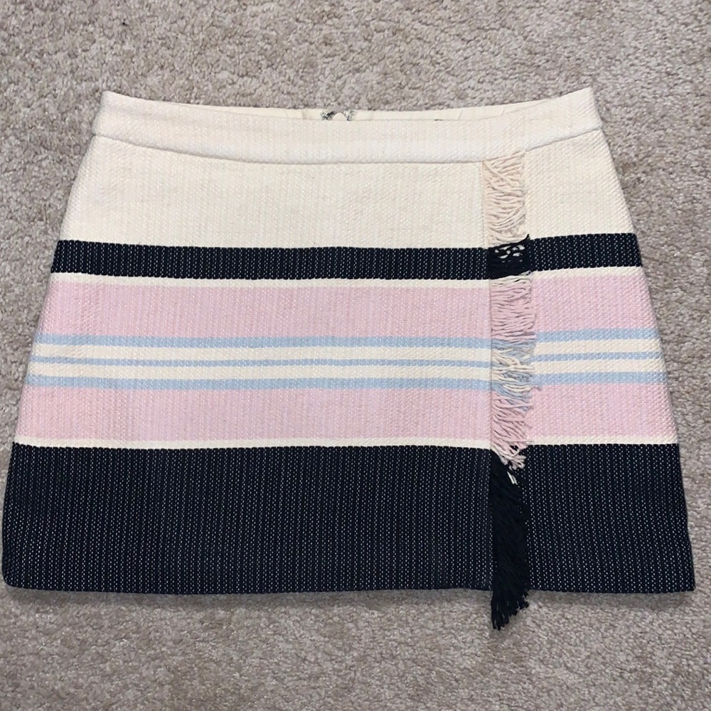 BCBGMAXAZRIA Black/ Pink/Cream Mallika Striped Fringe-‎ Detail Skirt